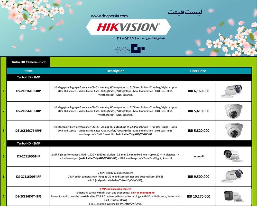 لیست قیمت محصولات هایک ویژن HD HIK page 001 - لیست قیمت محصولات هایک ویژن